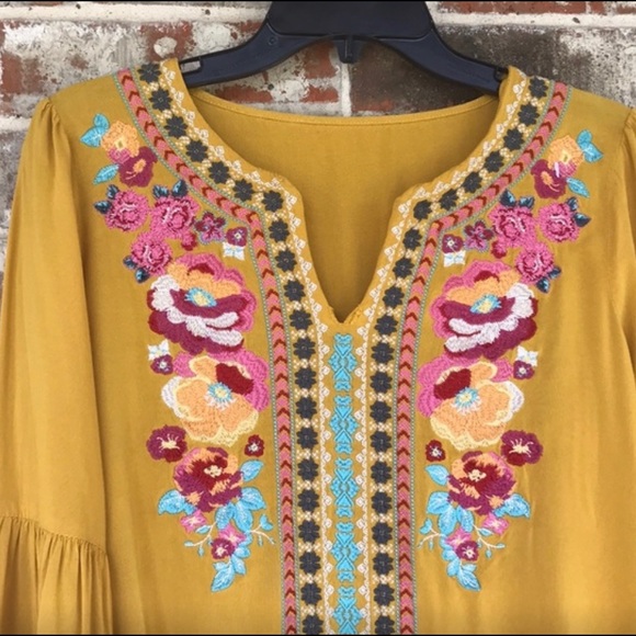 Gorgeous Yellow Boho Floral Bell Sleeve Blouse - Picture 3 of 4